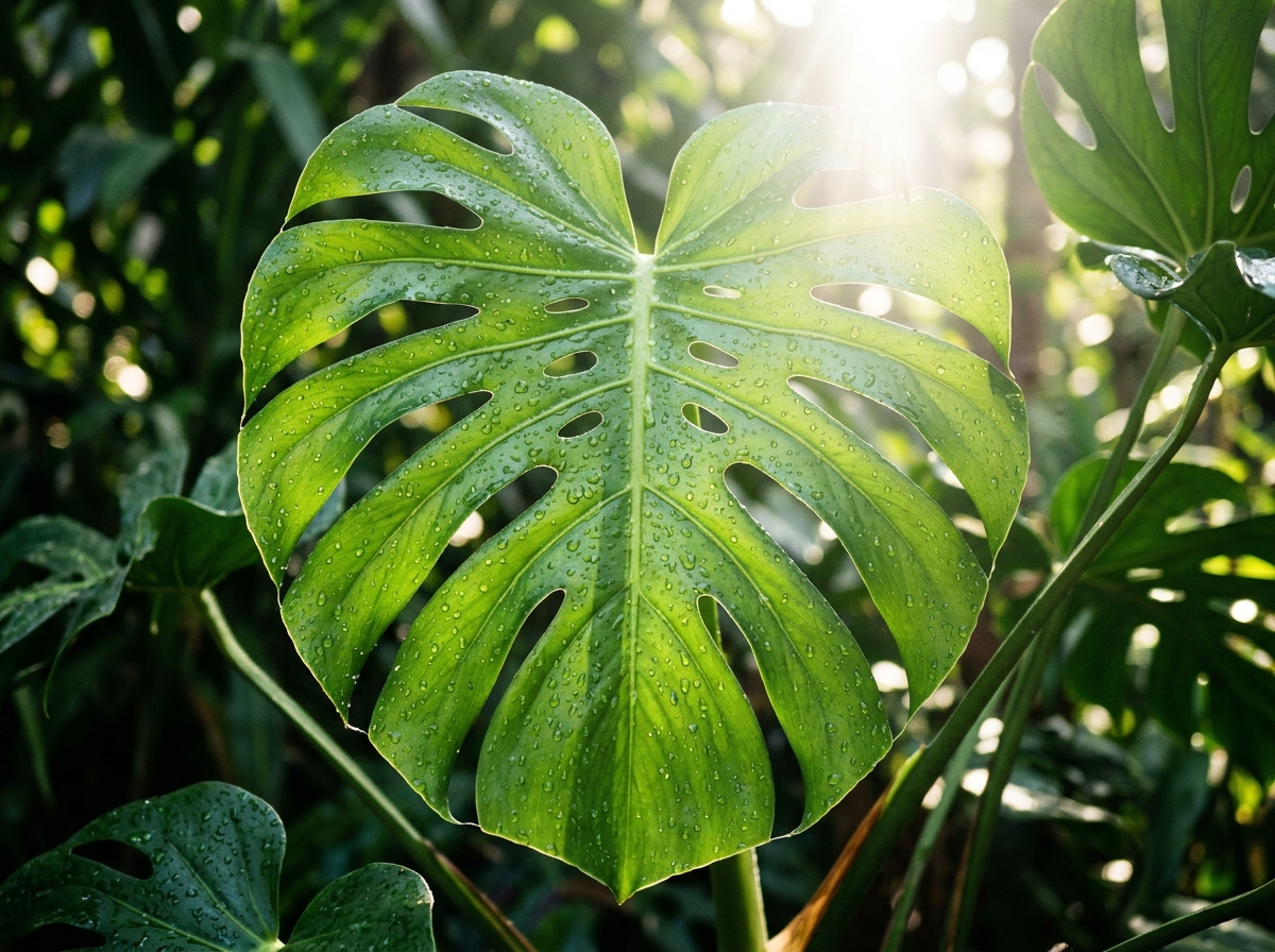 Close up plant leaf with natural sunlight